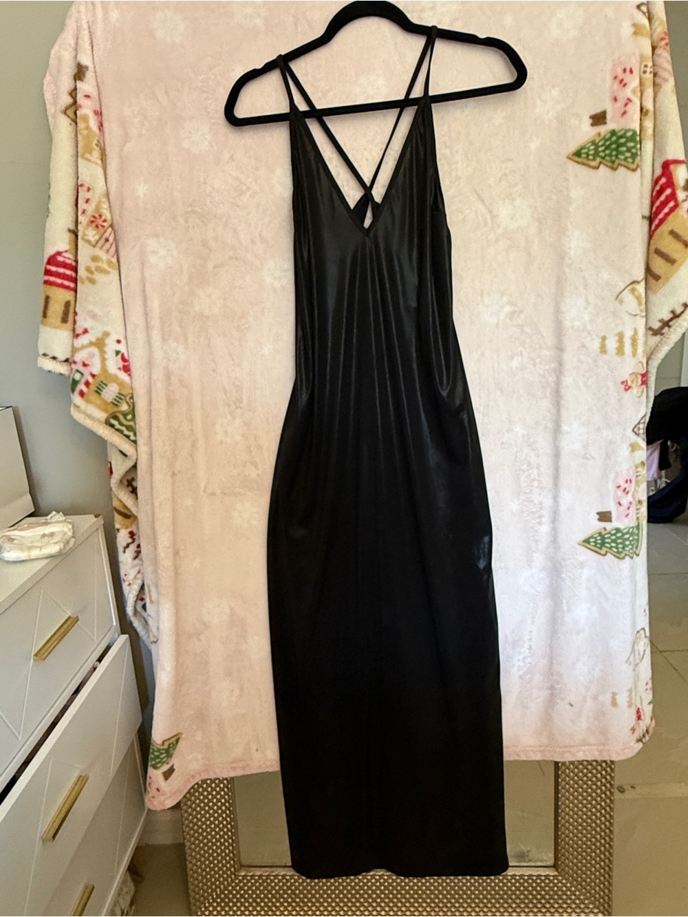 American Apparel Black Satin Maxi Slip Dress with Strappy Back